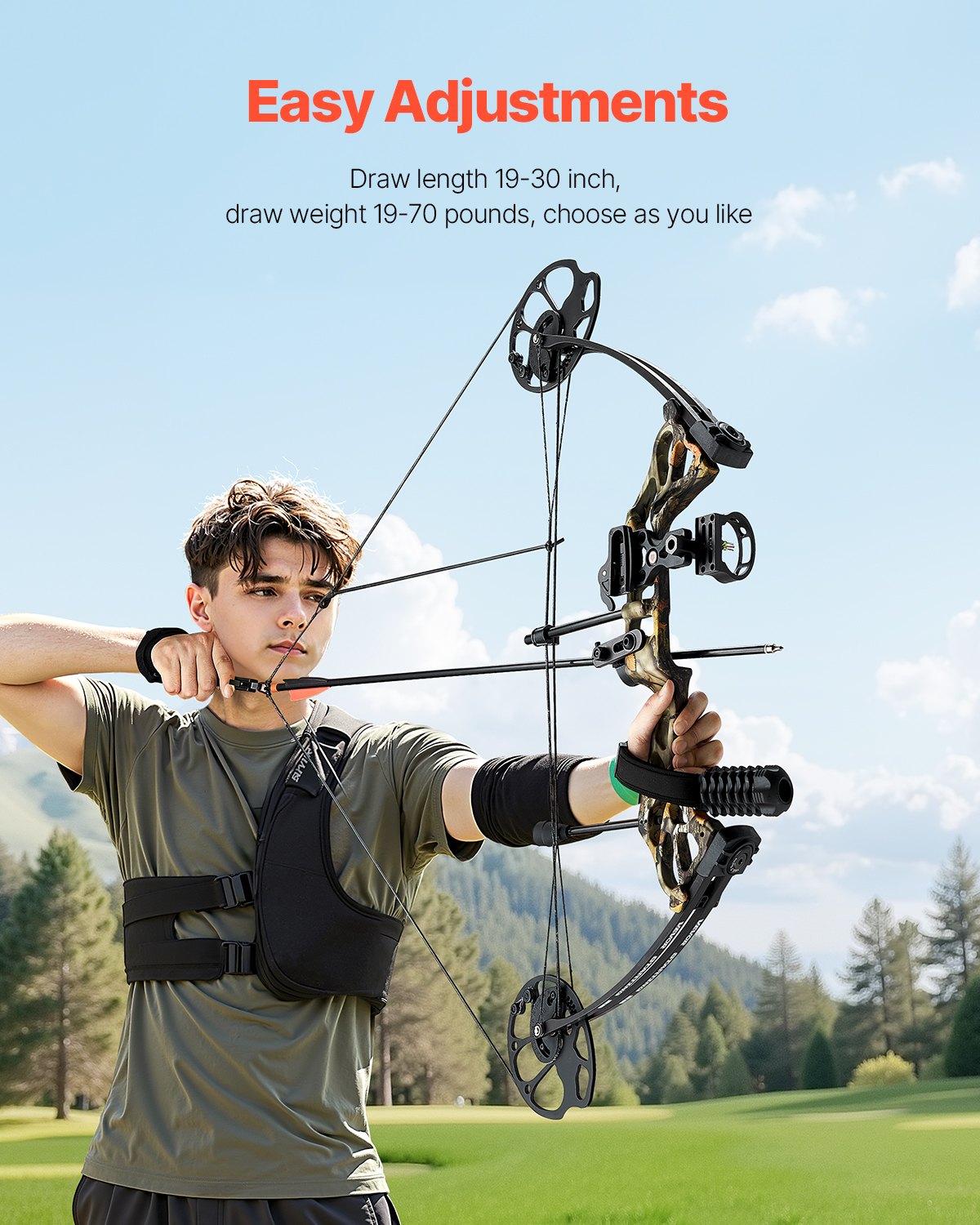 Compound Bow Archery, Adjustable 19-30 in Draw Length Compound Bow Package for Beginner, 19-70 Lbs Draw Weight Archery Bows and Arrow Set, Right Hand Kit with Hunting Equipment, 320 fps