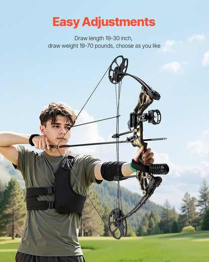 Compound Bow Archery, Adjustable 19-30 in Draw Length Compound Bow Package for Beginner, 19-70 Lbs Draw Weight Archery Bows and Arrow Set, Right Hand Kit with Hunting Equipment, 320 fps