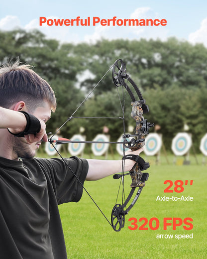 Compound Bow Archery, Adjustable 19-30 in Draw Length Compound Bow Package for Beginner, 19-70 Lbs Draw Weight Archery Bows and Arrow Set, Right Hand Kit with Hunting Equipment, 320 fps