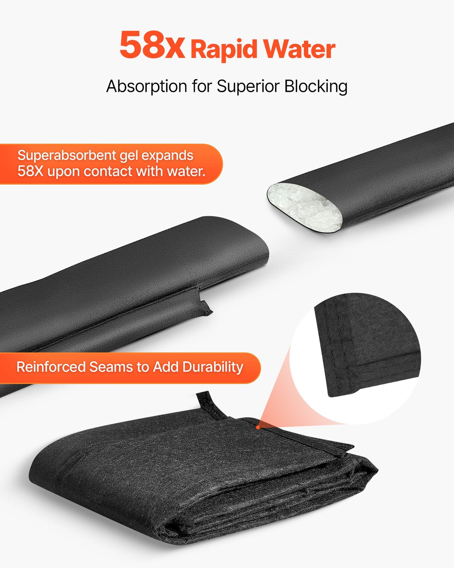 Flood Barrier, 10 Pack, 1530 x 210 mm Flood Bags with Bucket, Reusable Water Absorbent Barrier Activated by Water, Sandless Sandbags Blockage, Flooding Prevention Bags for Basement, Garage, Doorway