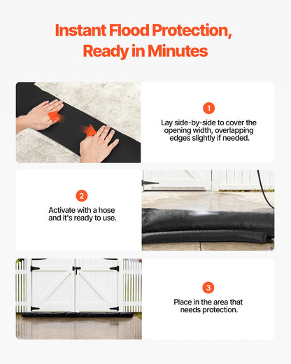Flood Barrier, 10 Pack, 1530 x 210 mm Flood Bags with Bucket, Reusable Water Absorbent Barrier Activated by Water, Sandless Sandbags Blockage, Flooding Prevention Bags for Basement, Garage, Doorway
