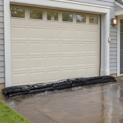 Flood Barrier, 10 Pack, 1530 x 210 mm Flood Bags with Bucket, Reusable Water Absorbent Barrier Activated by Water, Sandless Sandbags Blockage, Flooding Prevention Bags for Basement, Garage, Doorway