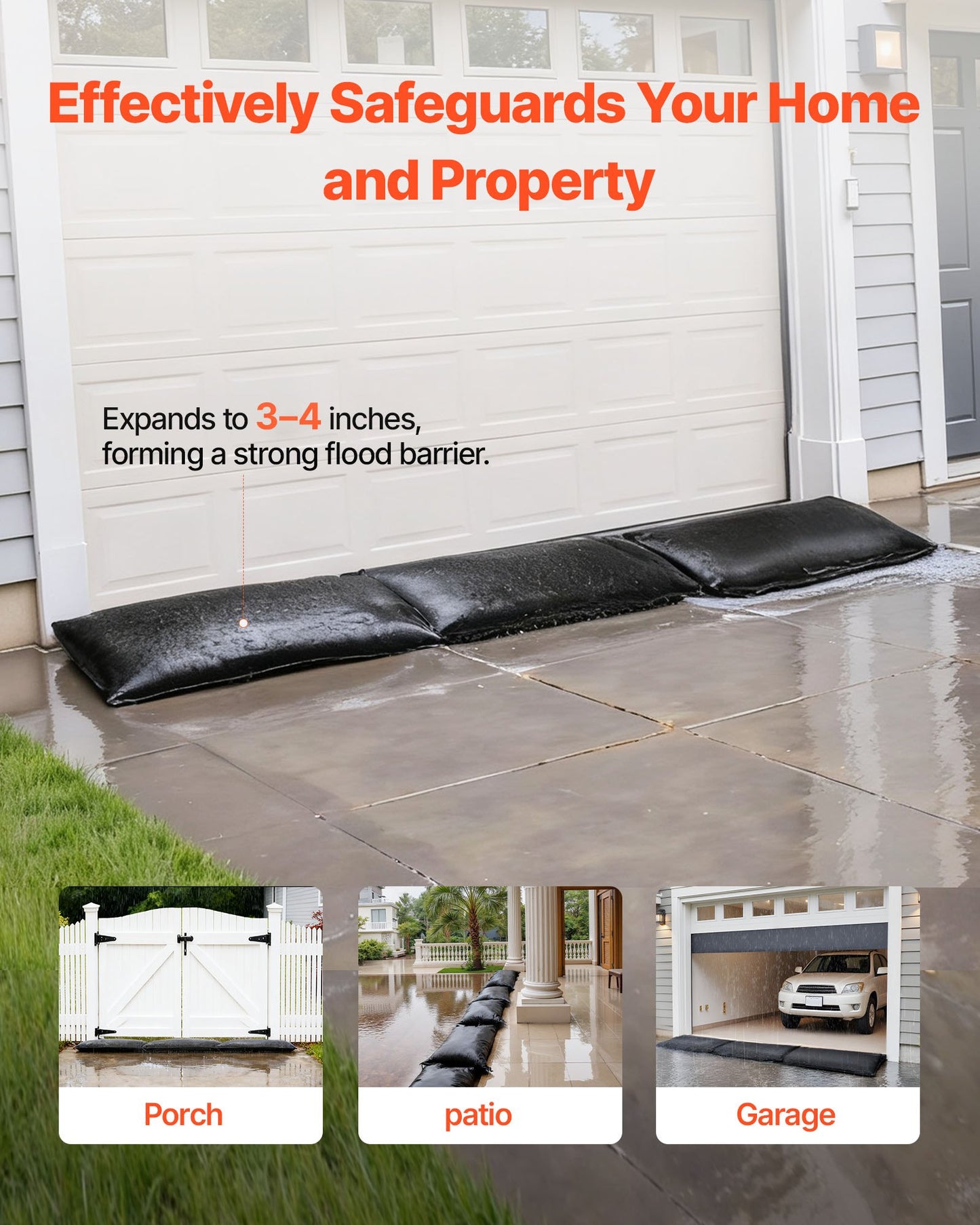 Flood Barrier, 10 Pack, 430 x 830 mm Flood Bags with Bucket, Reusable Water Absorbent Barrier Activated by Water, Sandless Sandbags Blockage, Flooding Prevention Bags for Door, Basement, Garage