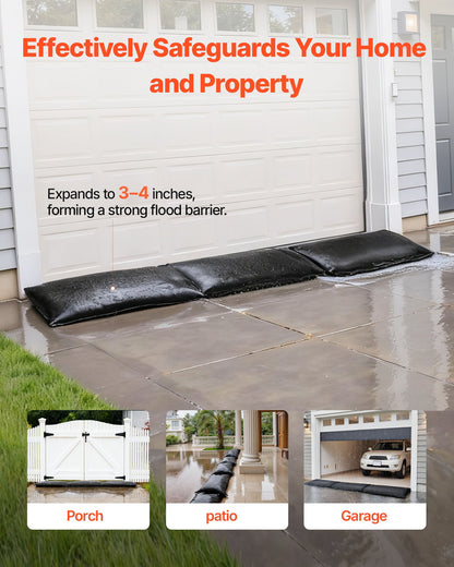Flood Barrier, 10 Pack, 430 x 830 mm Flood Bags with Bucket, Reusable Water Absorbent Barrier Activated by Water, Sandless Sandbags Blockage, Flooding Prevention Bags for Door, Basement, Garage