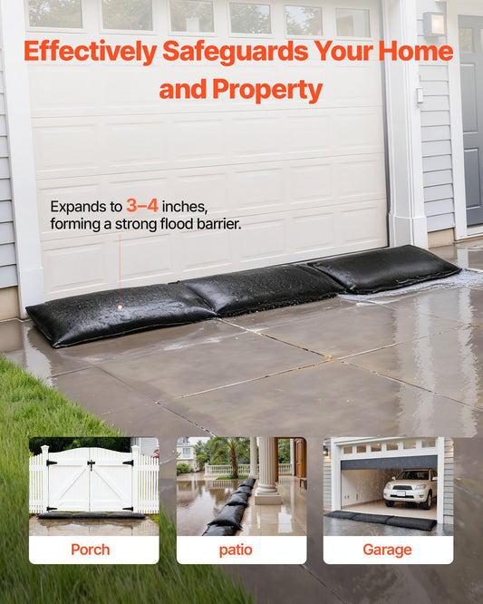 Flood Barrier, 10 Pack, 430 x 830 mm Flood Bags with Bucket, Reusable Water Absorbent Barrier Activated by Water, Sandless Sandbags Blockage, Flooding Prevention Bags for Door, Basement, Garage