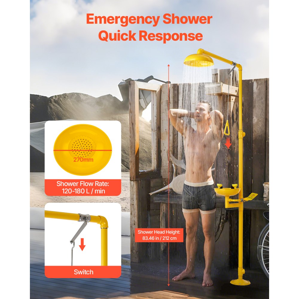 VEVOR Emergency Shower Eye Wash Station Combination OSHA-Approved Eyewash Unit