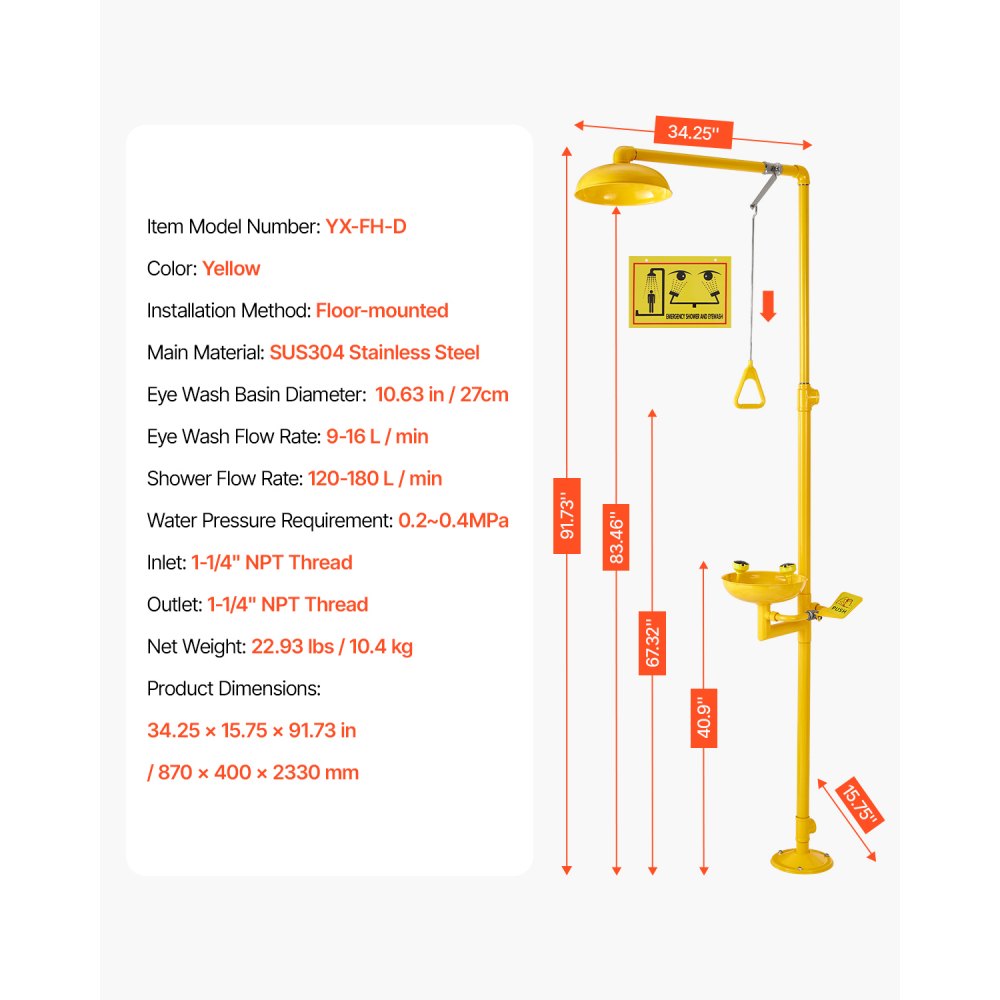 VEVOR Emergency Shower Eye Wash Station Combination OSHA-Approved Eyewash Unit