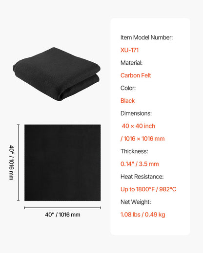 Carbon Felt Welding Blanket, 1016mm x 1016mm Flame Retardant Welding Blanket, Up to 1800°F Heat Resistant Safety Protection Blanket, 3.5mm Thickened Carbon Fiber Fireproof Insulation Mat Pad