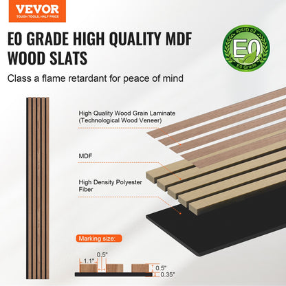 Wood Slat Acoustic Panels, 7.9 x 94.5 inch, MDF Accent Wooden Wall Panels for Modern Interior Wall, Faux Wood Wall Board Panels for Stylish Decor and Noise Reduction, Walnut