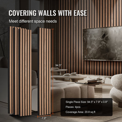 Wood Slat Acoustic Panels, 7.9 x 94.5 inch, MDF Accent Wooden Wall Panels for Modern Interior Wall, Faux Wood Wall Board Panels for Stylish Decor and Noise Reduction, Walnut