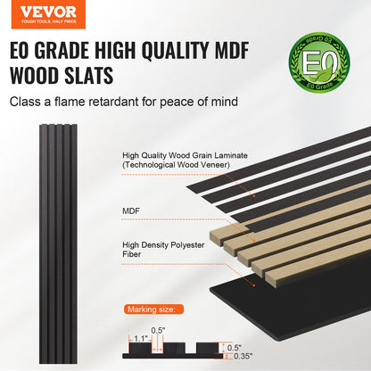 Wood Slat Acoustic Panels, 7.9 x 94.5 inch, MDF Accent Wooden Wall Panels for Modern Interior Wall Decor, Faux Wood Wall Board Panels for Noise Reduction, Black Oak