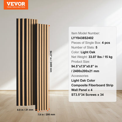 Wood Slat Acoustic Panels, 7.9 x 94.5 inch, MDF Accent Wooden Wall Panels for Modern Interior Wall Decor, Faux Wood Wall Board Panels for Noise Reduction, Light Oak