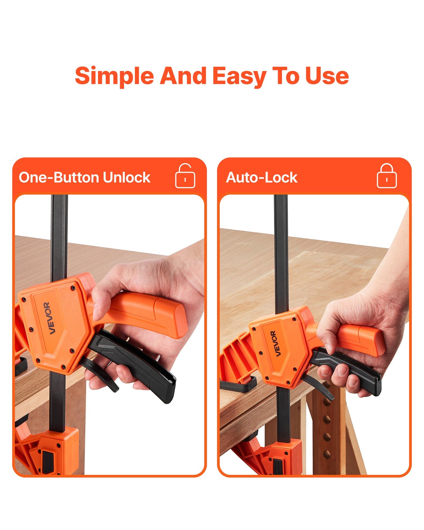 Bar Clamps for Woodworking, 2-Pack 30.48 cm One-Handed Clamp/Spreader, Quick-Grip F-Clamp with 154 kg Load Limit, Premium Plastic and Carbon Steel, for Woodworking Metal working, Orange + Black