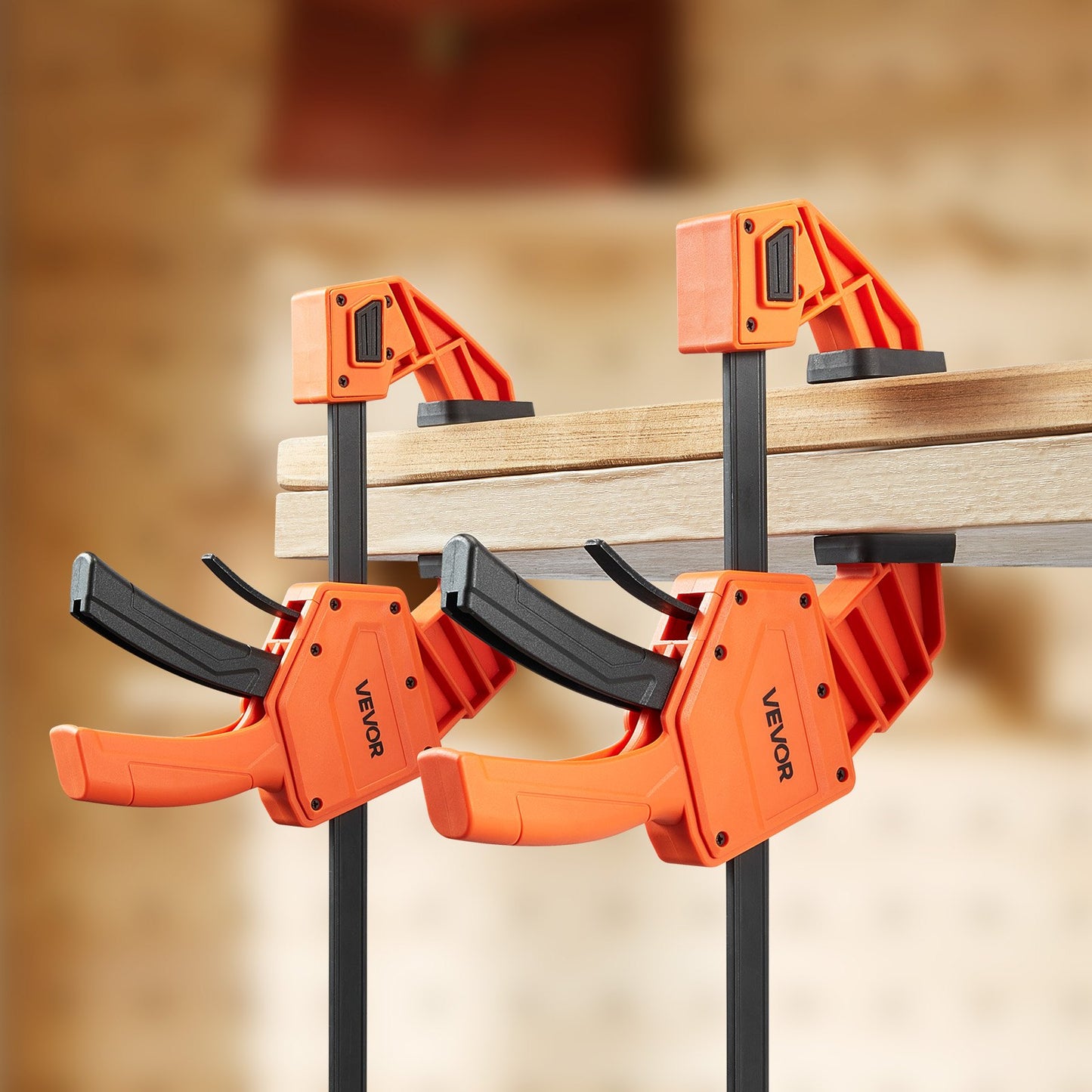Bar Clamps for Woodworking, 2-Pack 30.48 cm One-Handed Clamp/Spreader, Quick-Grip F-Clamp with 154 kg Load Limit, Premium Plastic and Carbon Steel, for Woodworking Metal working, Orange + Black
