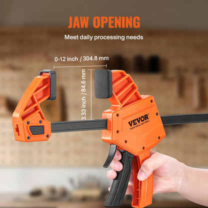 VEVOR Bar Clamps for Woodworking, 2-Pack 304.8 mm One-Handed Clamp/Spreader, Quick-Change