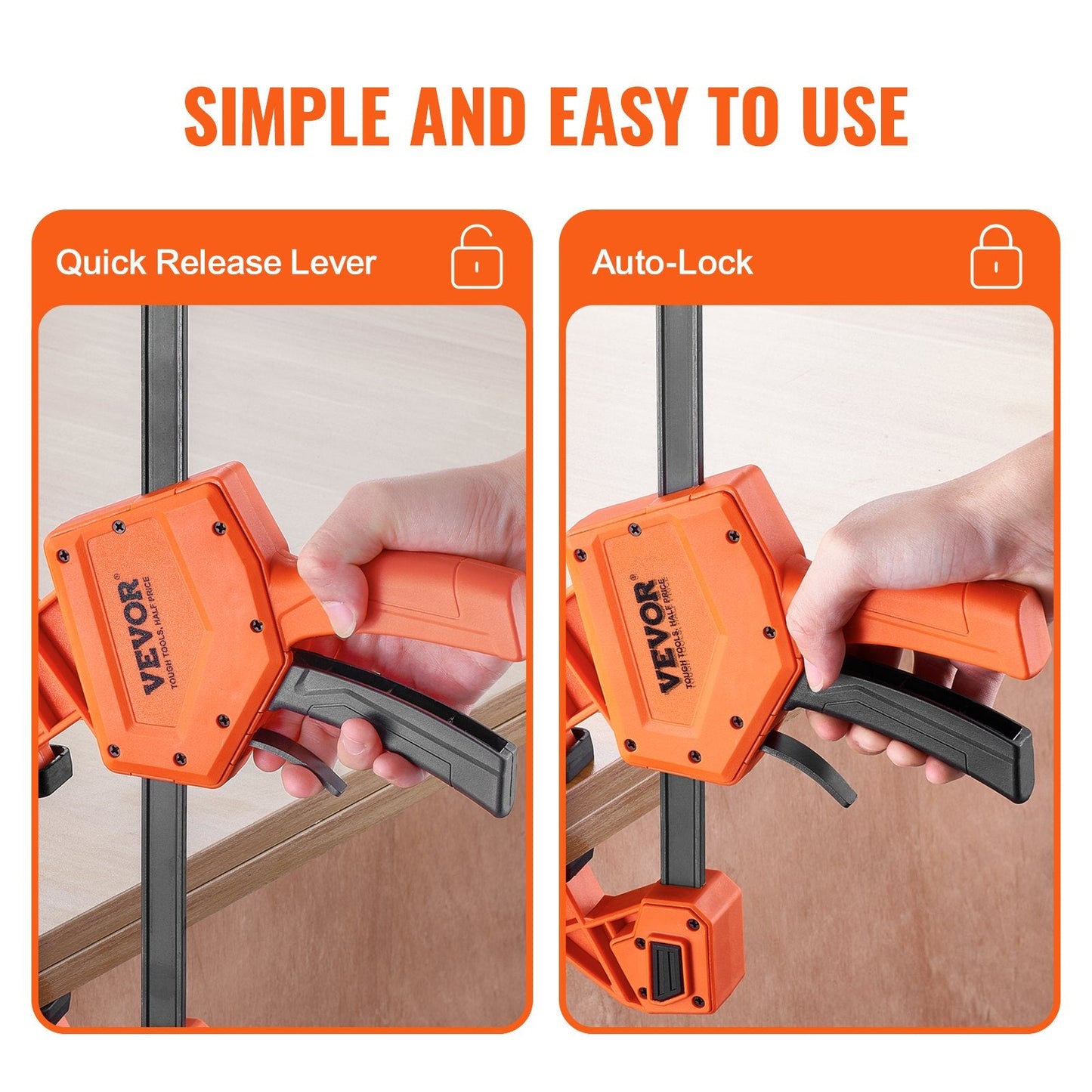 Quick-Change Bar Clamps, 2-Pack 0.3m, 136kg Load, One-Handed for Woodworking