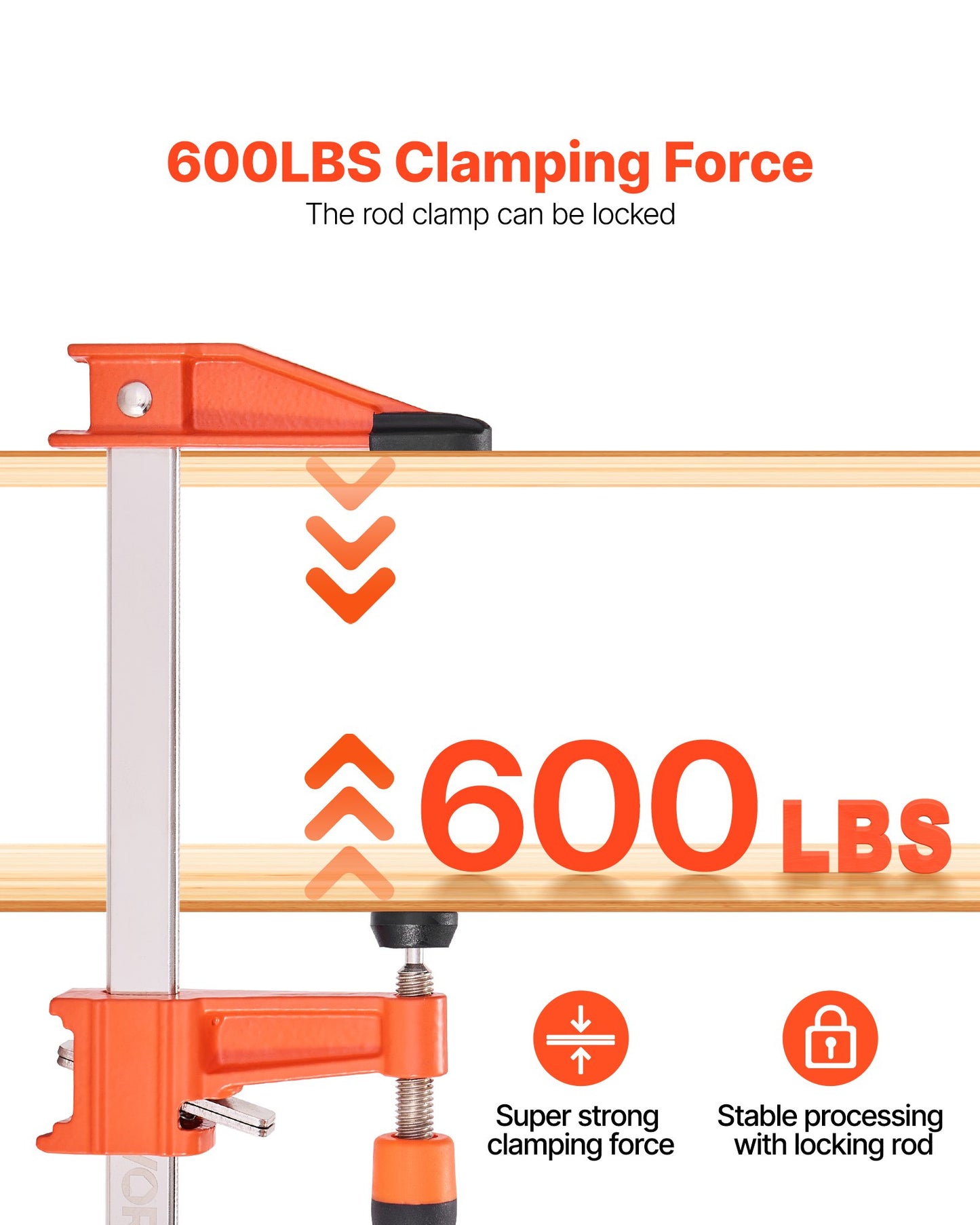 Bar Clamps for Woodworking, 2-Pack 15.24 cm and 2-Pack 30.48 cm, Lockable F-Clamp with 272 kg Load Limit, 63.5 mm Depth, Cast Iron and Carbon Steel, Wood Clamps for Woodworking Metal Working