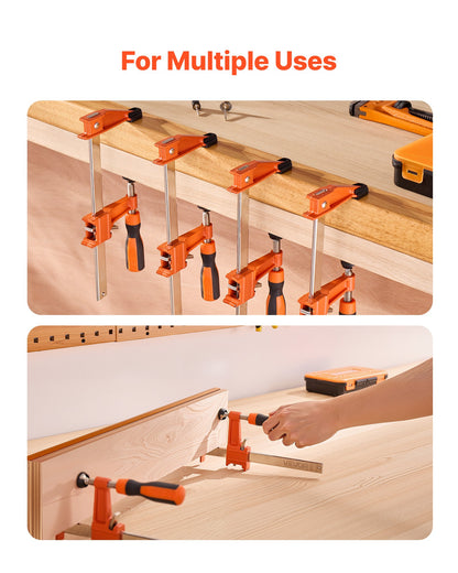 Bar Clamps for Woodworking, 2-Pack 15.24 cm and 2-Pack 30.48 cm, Lockable F-Clamp with 272 kg Load Limit, 63.5 mm Depth, Cast Iron and Carbon Steel, Wood Clamps for Woodworking Metal Working