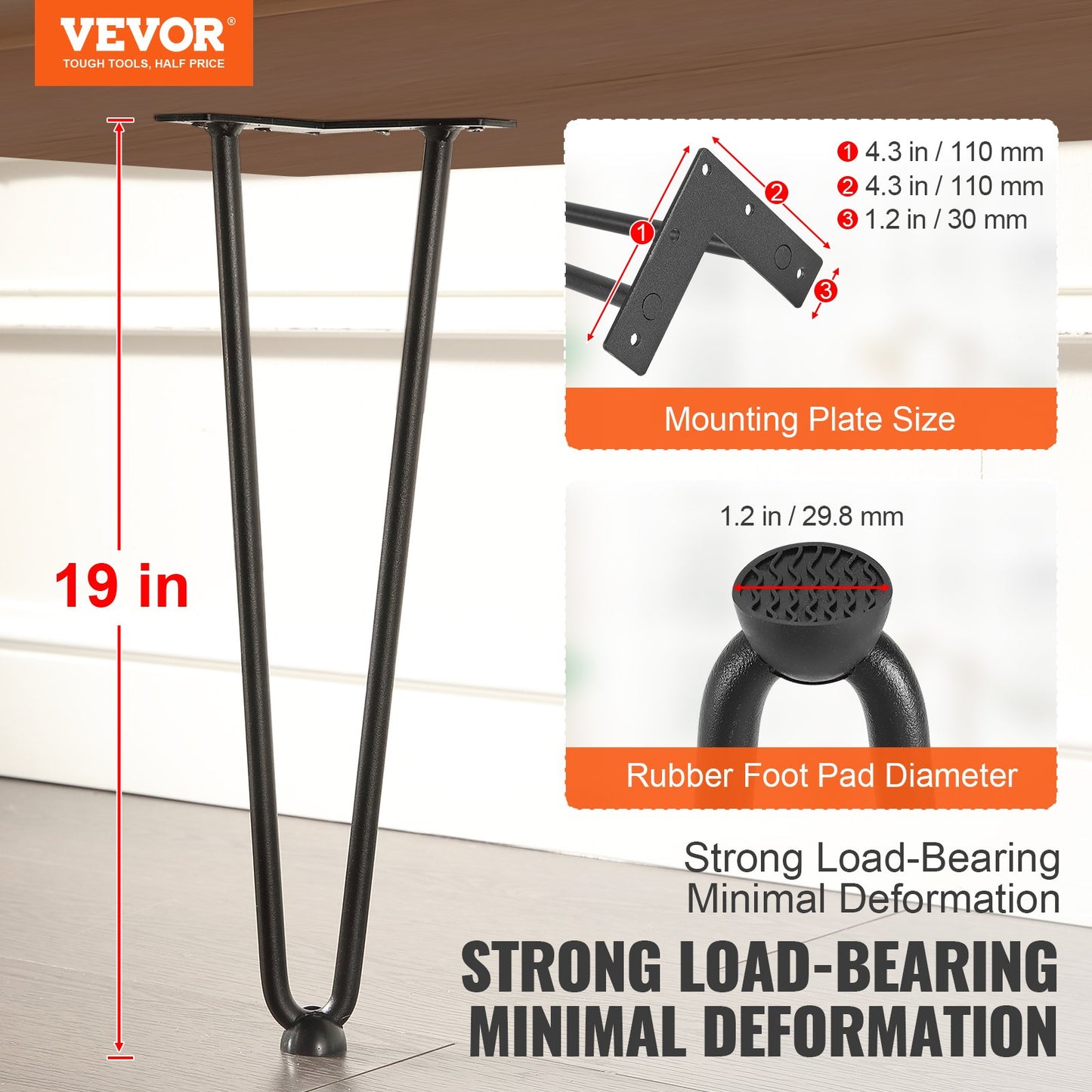 VEVOR 482.6MM Hairpin Furniture Legs, Metal Home DIY Projects for Nightstand, Coffee