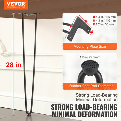 VEVOR 711.2MM Hairpin Furniture Legs, Metal Home DIY Projects for Nightstand, Coffee