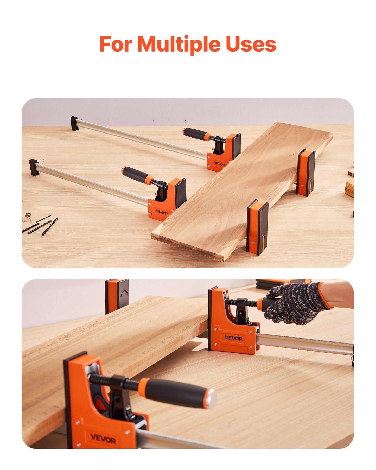 Bar Clamps for Woodworking, 2-Pack 76.2 cm Parallel Clamp Set, F-Clamp with 680 kg Load Limit, Even Pressure, High-strength Plastic and Carbon Steel, for Woodworking Metal Working, Orange