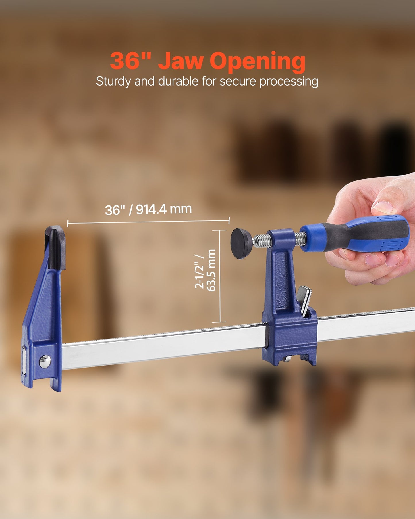 Bar Clamps for Woodworking, 2-Pack 91.4 cm Opening, Lockable F-Clamp with 272 kg Load Limit,63.5 mm Depth, Cast Iron and Carbon Steel, Easy to Use, Wood Clamps for Woodworking Metal Working