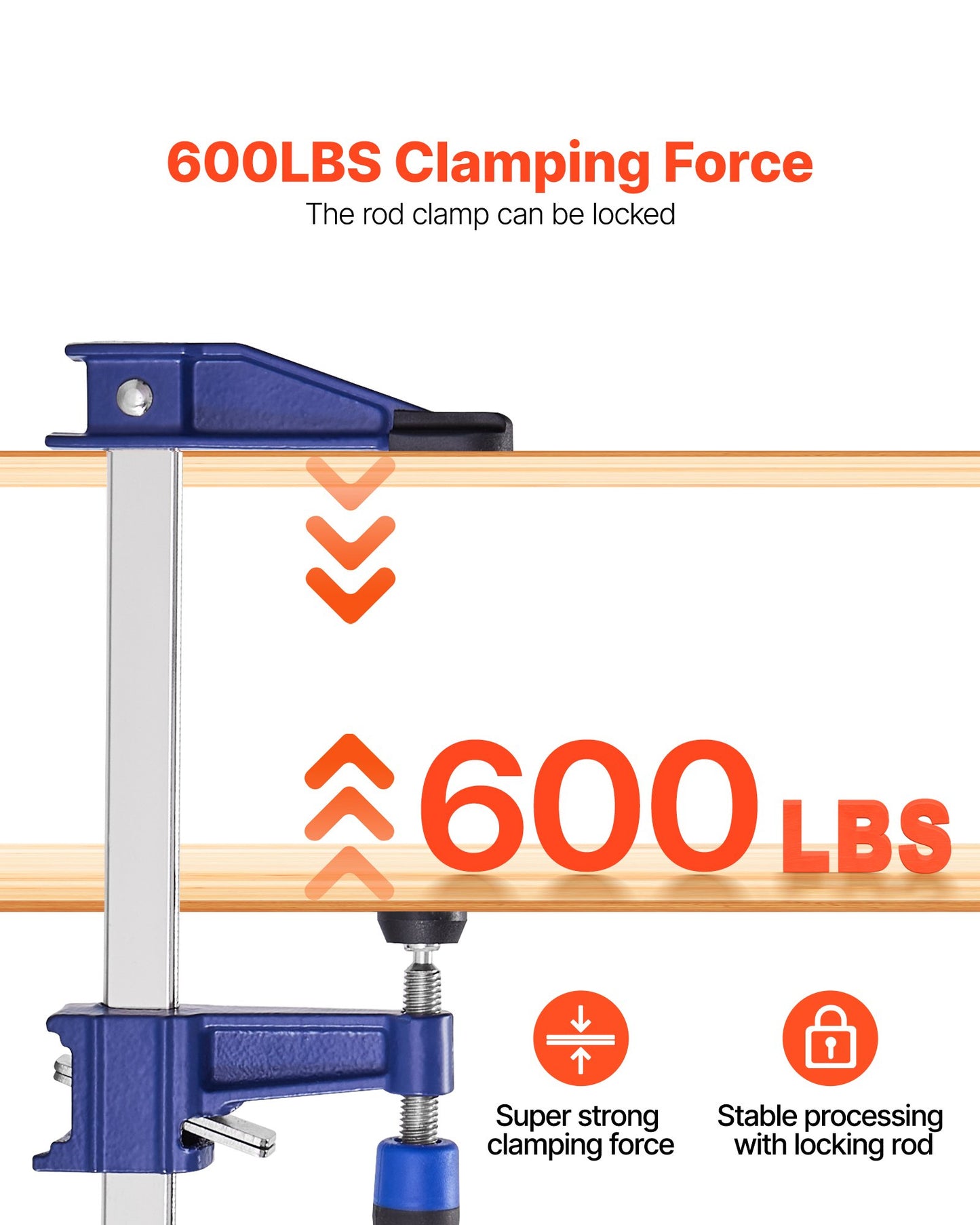 Bar Clamps for Woodworking, 2-Pack 91.4 cm Opening, Lockable F-Clamp with 272 kg Load Limit,63.5 mm Depth, Cast Iron and Carbon Steel, Easy to Use, Wood Clamps for Woodworking Metal Working
