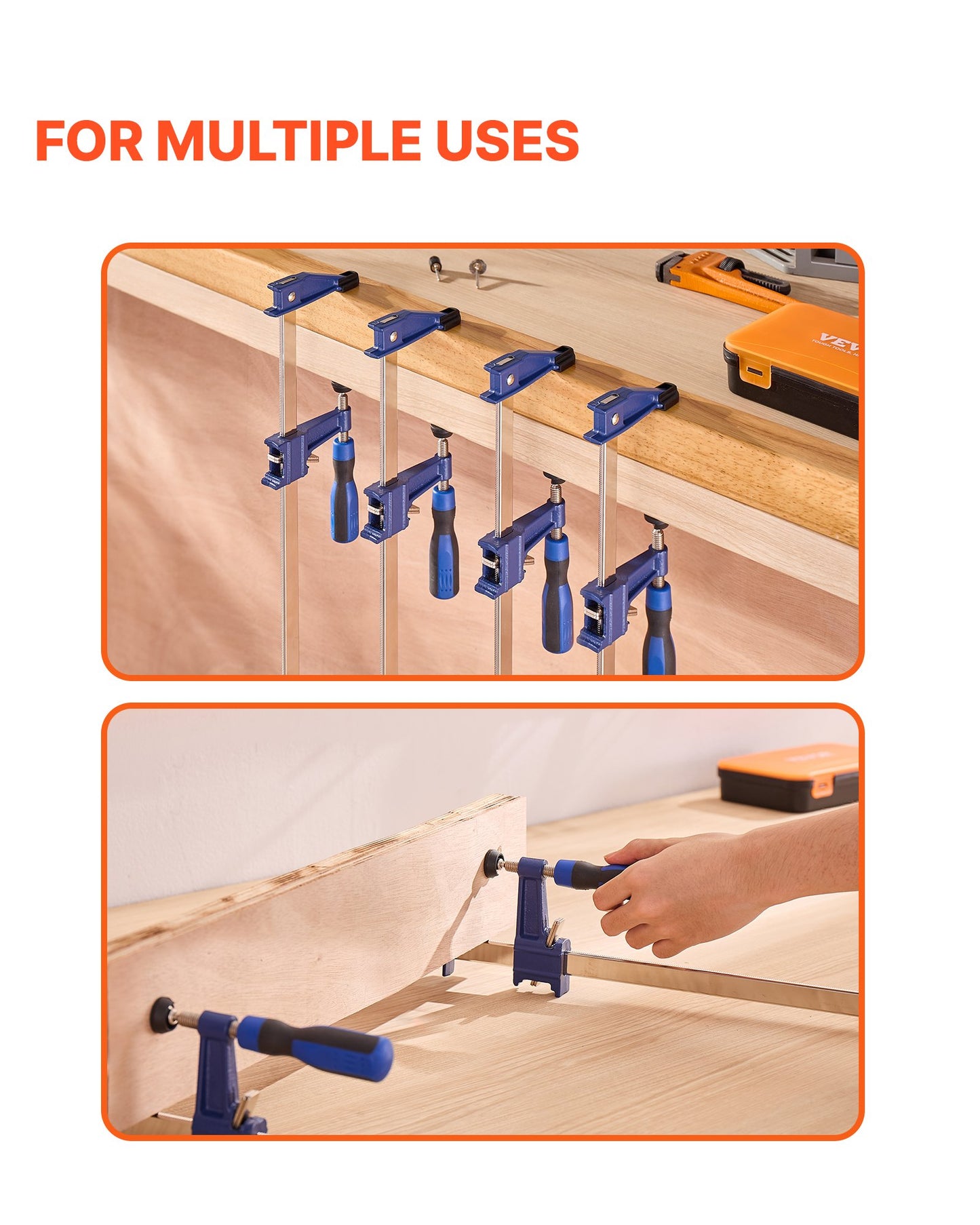 Bar Clamps for Woodworking, 4-Pack 91.4 cm Opening, Lockable F-Clamp with 272 kg Load Limit, 63.5 mm Depth, Cast Iron and Carbon Steel, Easy to Use, Wood Clamps for Woodworking Metal Working