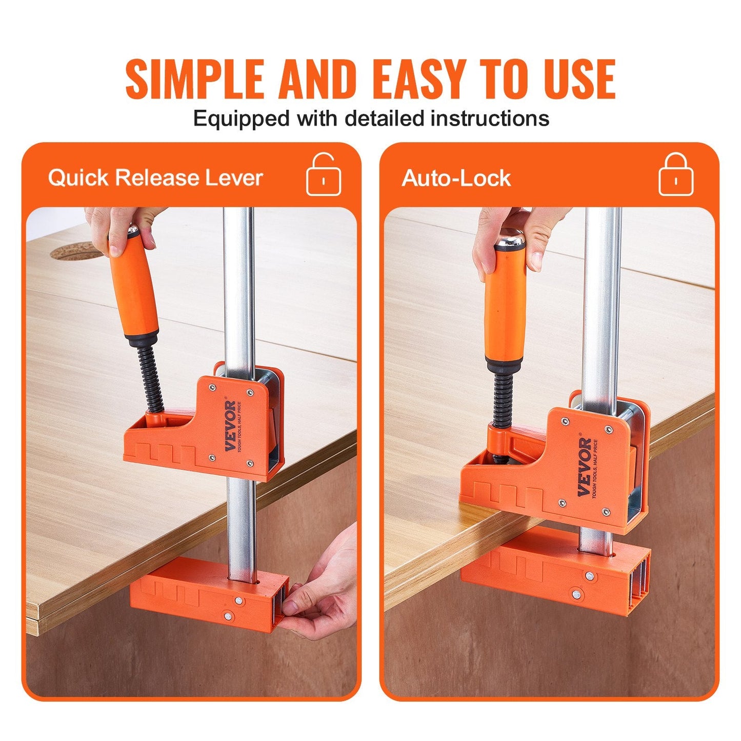 Woodworking Bar Clamps, 2-Pack 1.27m Parallel Set, 500kg Load Capacity