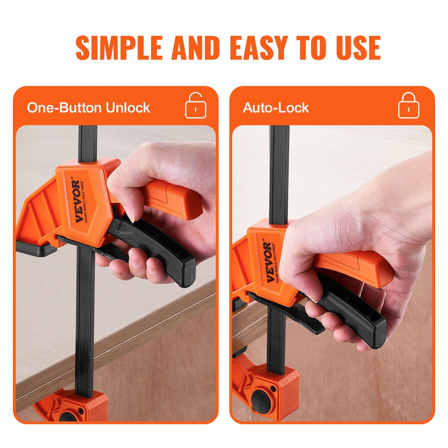 VEVOR Bar Clamps for Woodworking, 4-Pack 6" and 2-Pack 12" One-Handed Clamp/Spreader,