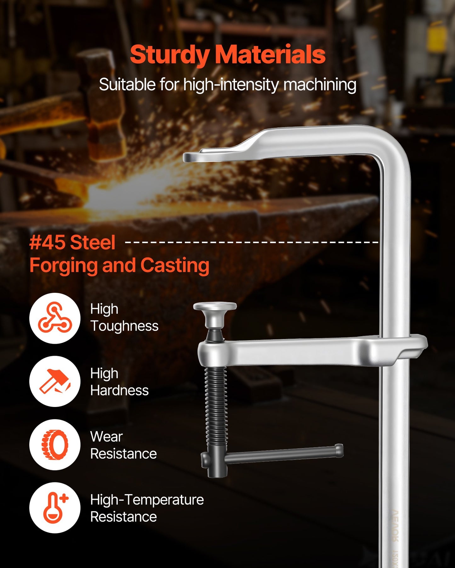 Bar Clamps for Woodworking, 4-Pack, 30.48 cm Opening, 12 cm Throat Depth, 545 kg Load Limit, Sturdy Steel Forging and Casting, with Swivel Jaw and T-Handle, for Wood Working and Metal Working