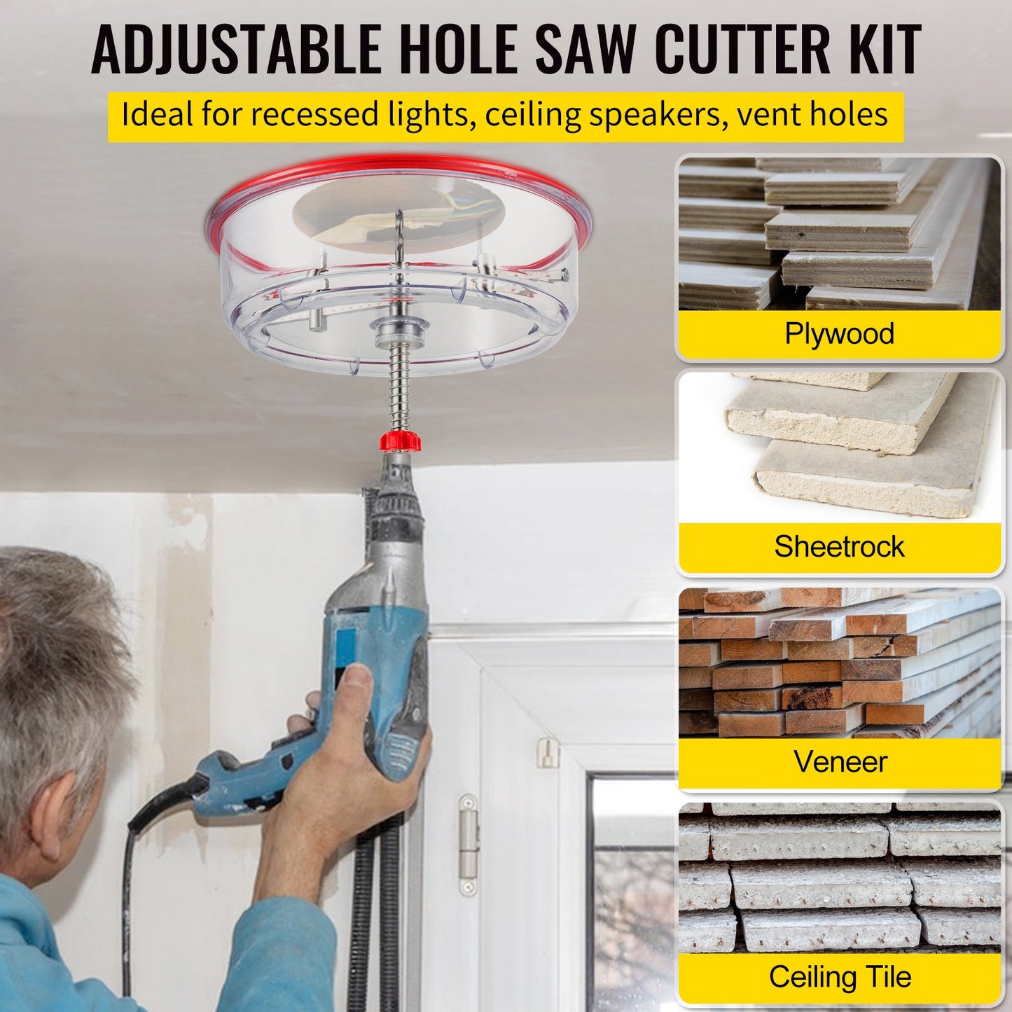 VEVOR Adjustable Hole Saw Cutter Kit, 1-5/8\" to 11-13 /16\" (40-300 mm), Recessed