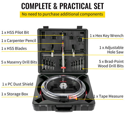 VEVOR Adjustable Hole Saw Cutter Kit, 1-5/8\" to 11-13 /16\" (40-300 mm), Recessed