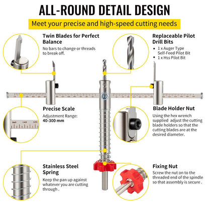 Adjustable Hole Saw Cutter Kit with Dust Shield, 40-300 mm Cutting Range