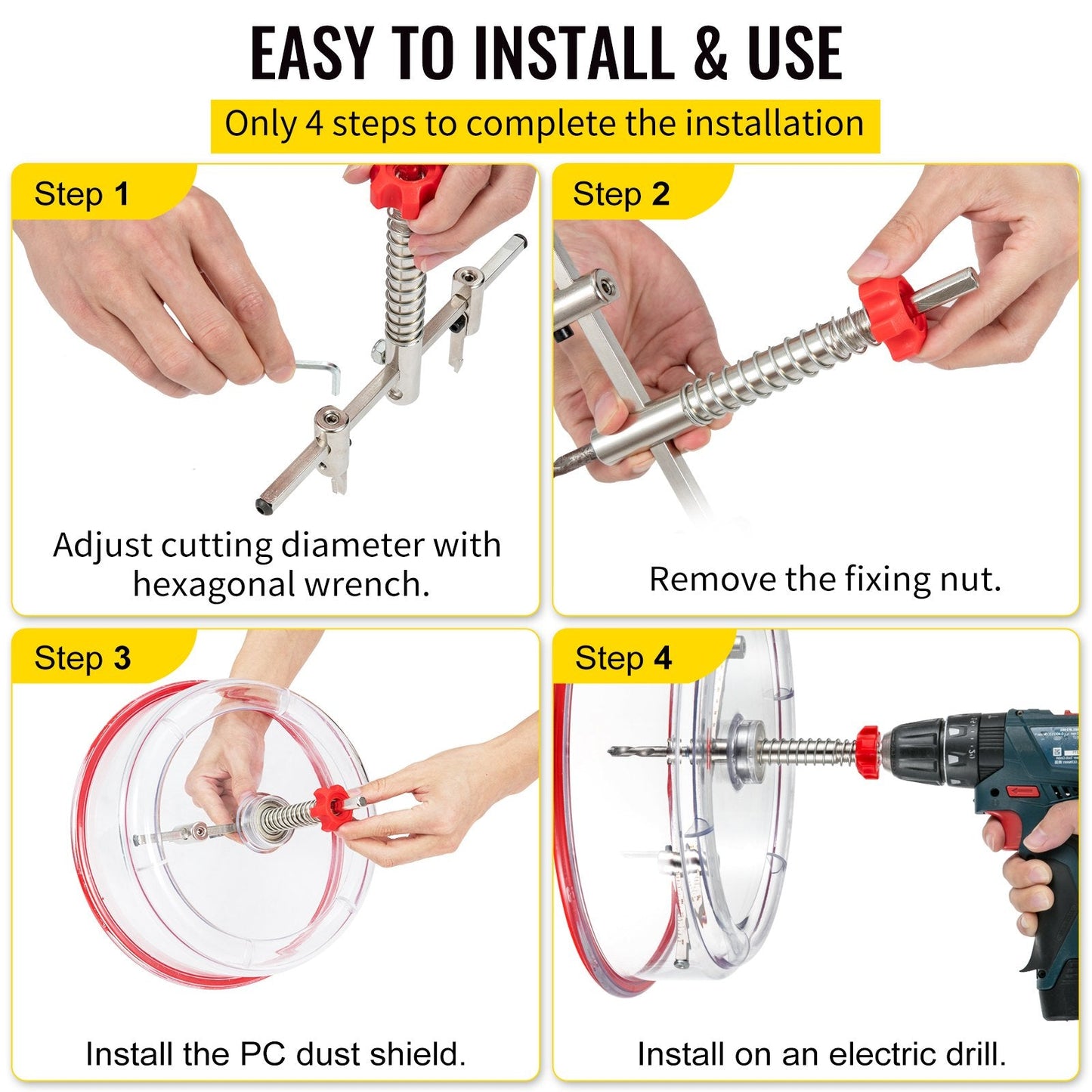 Adjustable Hole Saw Cutter Kit with Dust Shield, 40-300 mm Cutting Range