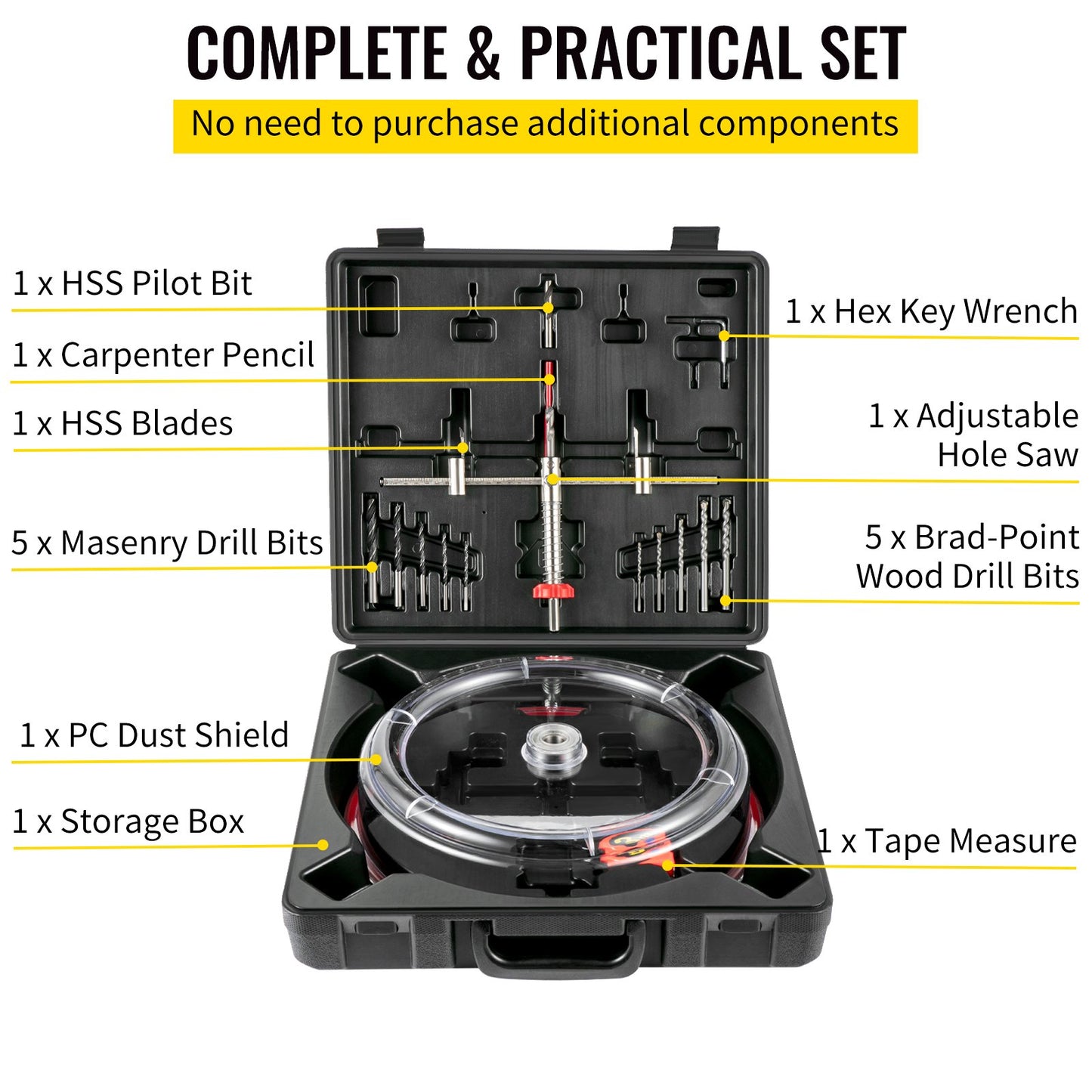 VEVOR Adjustable Hole Saw Cutter Kit, 1-5/8" to 8" (40-200 mm), Two Replaceable