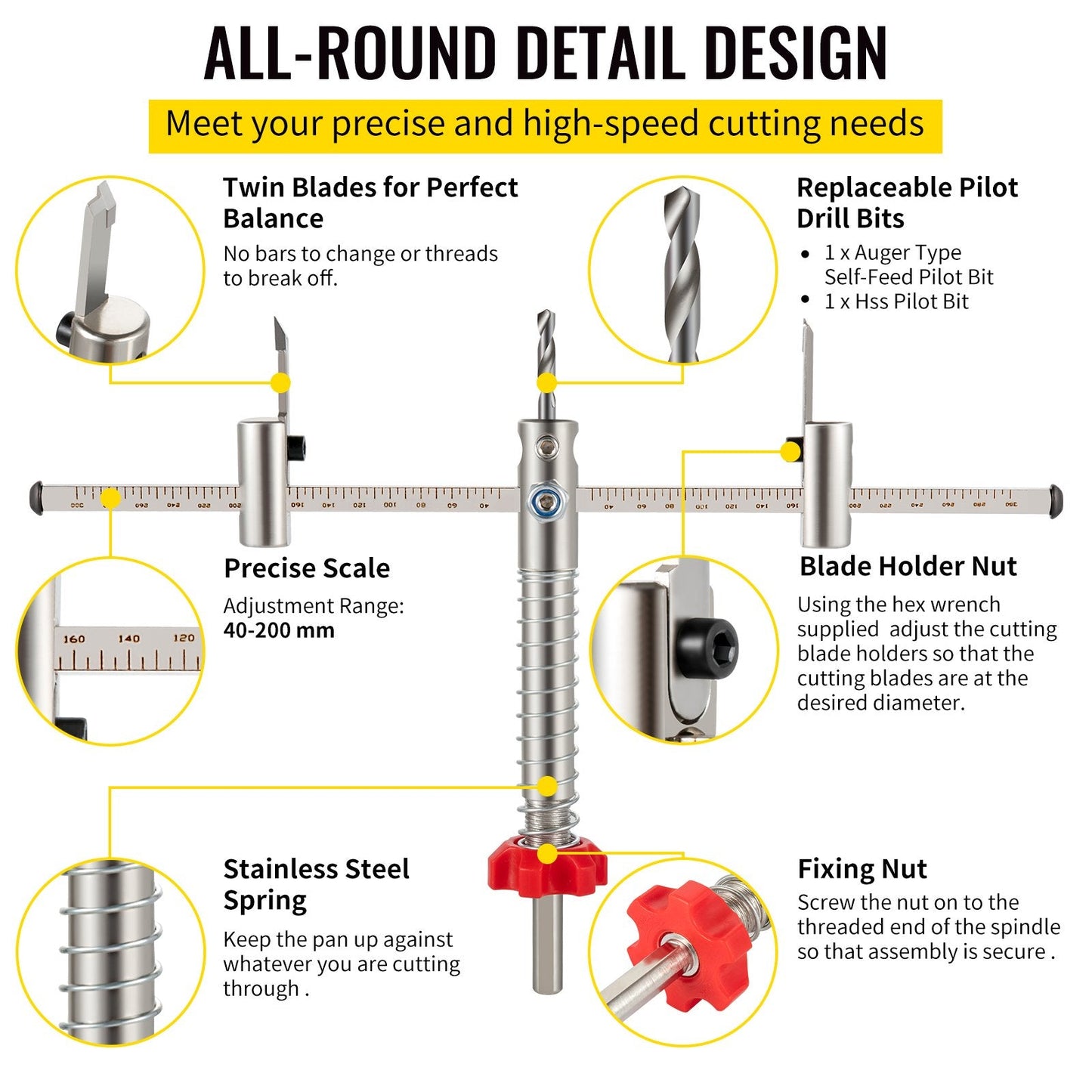 Adjustable Hole Saw Kit 40-200 mm with Dust Shield & Storage Box