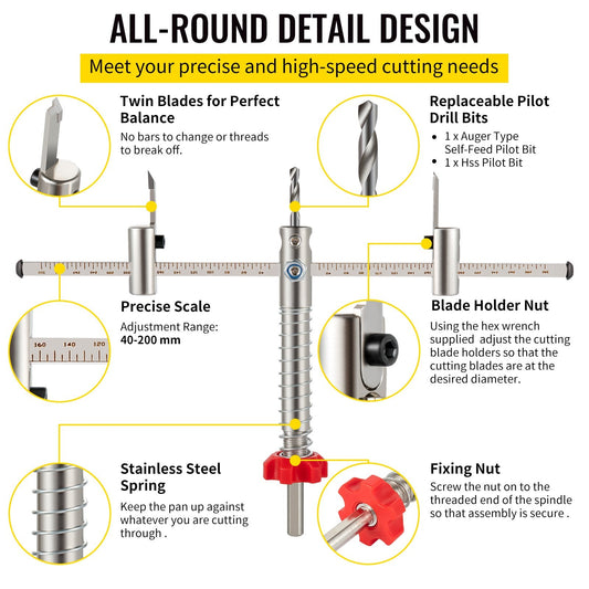 Adjustable Hole Saw Kit 40-200 mm with Dust Shield & Storage Box