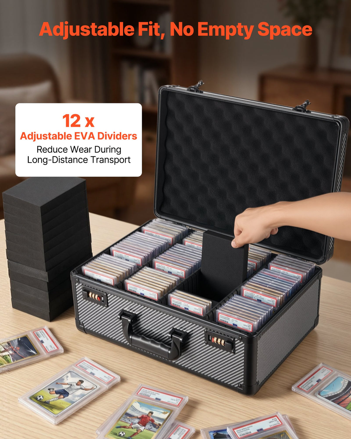 Graded Card Case 4 Row 162 PSA Slab Storage Box with Combination Lock, Baseball Sports Trading Cards Holder Collector with 12 Dividers, Holds 130 SGC 115 BGS 585 Top Loaders & 999+ Loose Cards