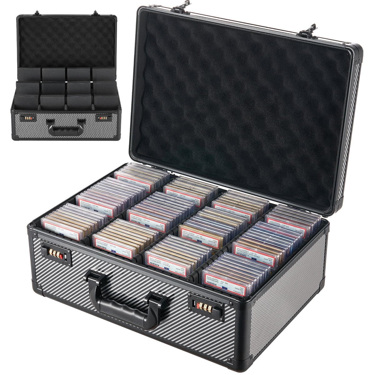Graded Card Case 4 Row 162 PSA Slab Storage Box with Combination Lock, Baseball Sports Trading Cards Holder Collector with 12 Dividers, Holds 130 SGC 115 BGS 585 Top Loaders & 999+ Loose Cards