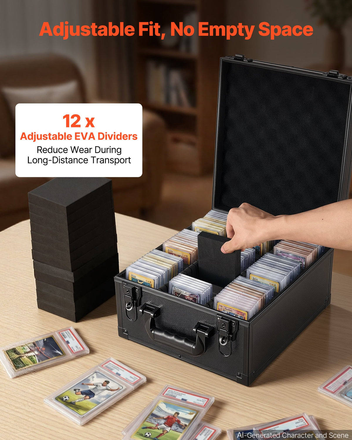 Graded Card Case 3 Row 150 PSA Slab Storage Box with Secure Lock, Baseball Sports Trading Cards Holder Collector with 12 Dividers, Key, Holds 100 SGC 80 BGS 500 Top Loaders & 999+ Loose Cards