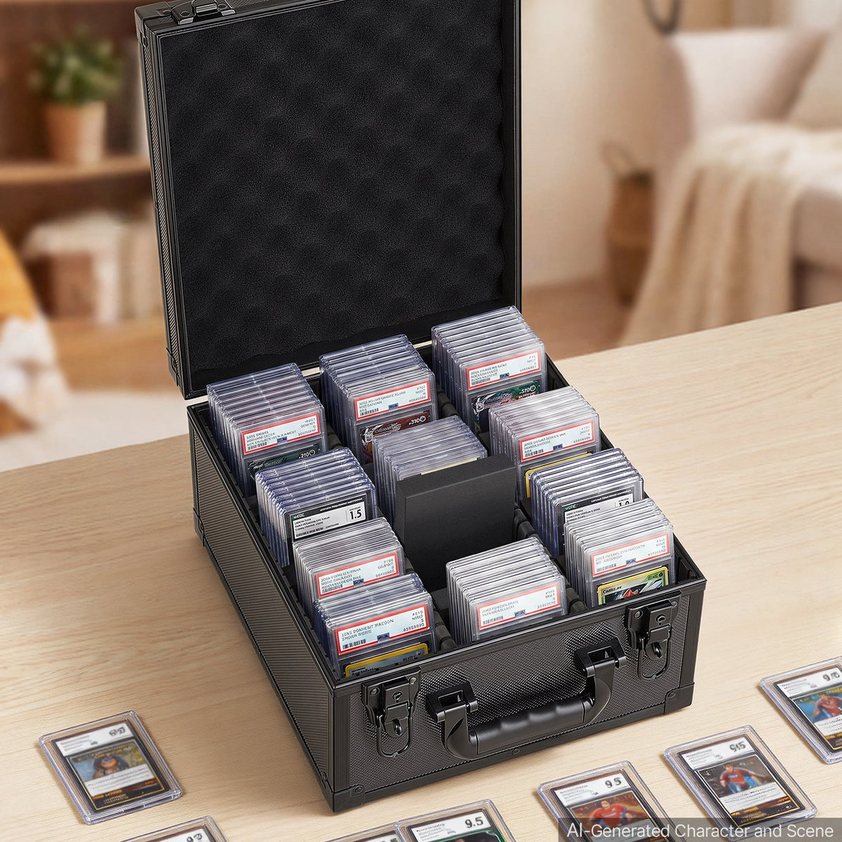 Graded Card Case 3 Row 150 PSA Slab Storage Box with Secure Lock, Baseball Sports Trading Cards Holder Collector with 12 Dividers, Key, Holds 100 SGC 80 BGS 500 Top Loaders & 999+ Loose Cards
