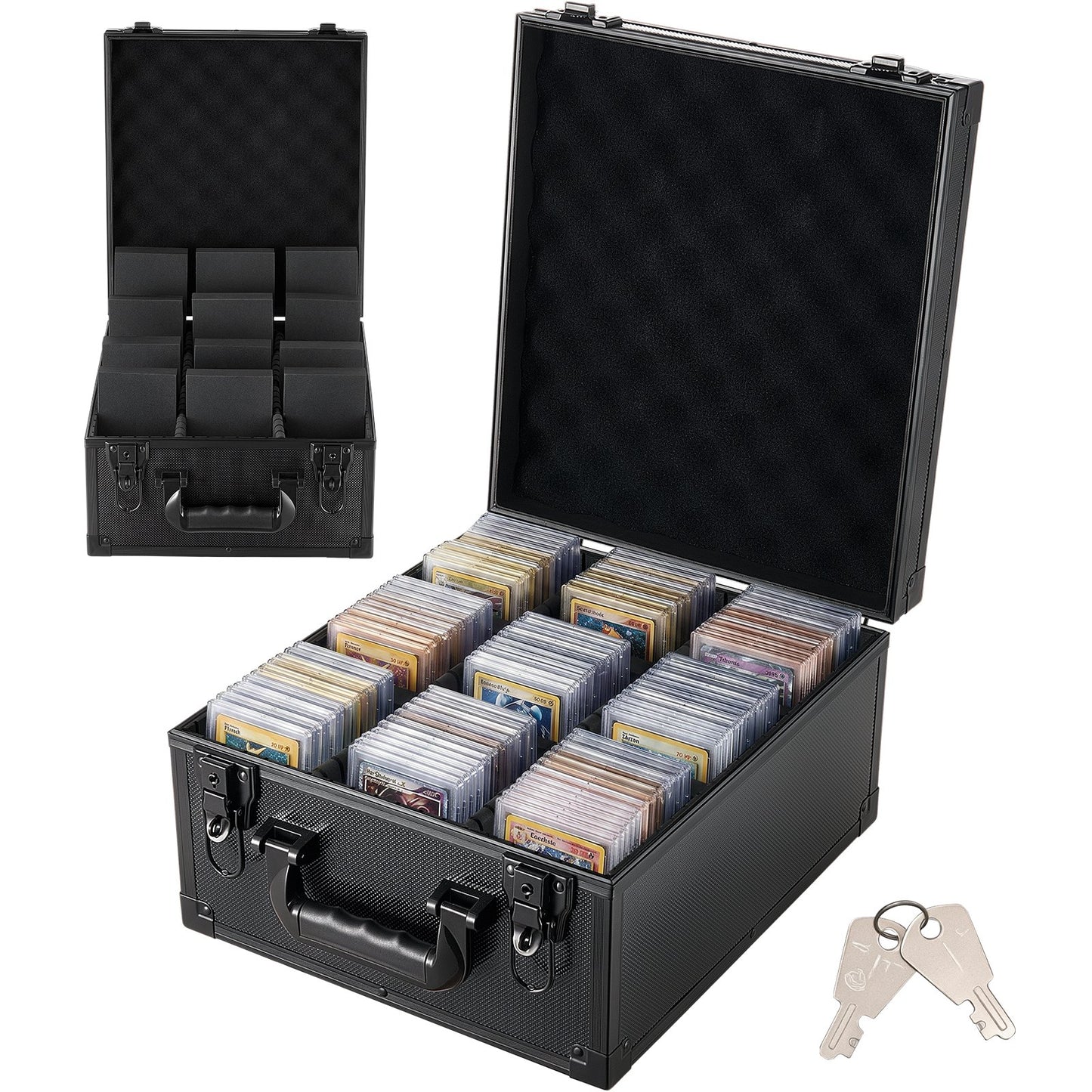 Graded Card Case 3 Row 150 PSA Slab Storage Box with Secure Lock, Baseball Sports Trading Cards Holder Collector with 12 Dividers, Key, Holds 100 SGC 80 BGS 500 Top Loaders & 999+ Loose Cards