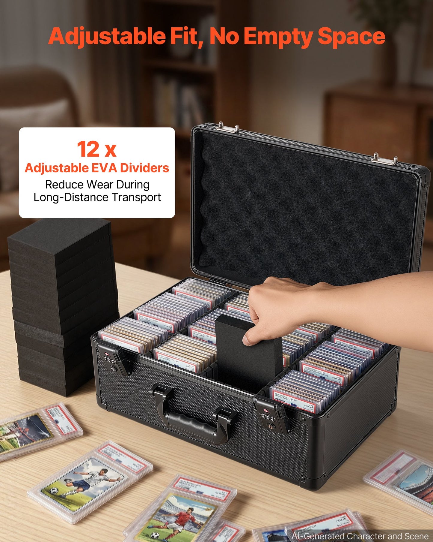 Graded Card Case 4 Row 152 PSA Slab Storage Box TSA Approved Lock, Baseball Sports Trading Cards Holder Collector, with 12 Dividers, Holds 120 SGC 100 BGS 550 Top Loaders & 999+ Loose Cards