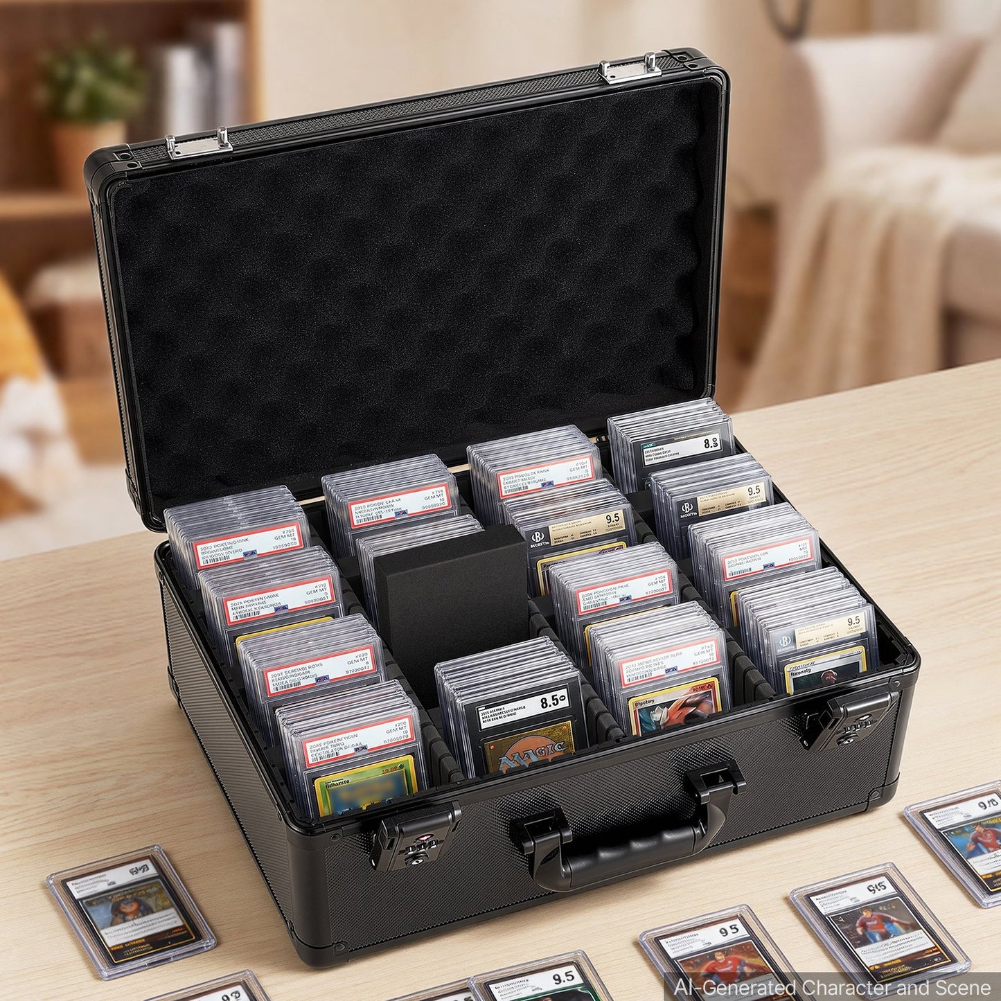 Graded Card Case 4 Row 152 PSA Slab Storage Box TSA Approved Lock, Baseball Sports Trading Cards Holder Collector, with 12 Dividers, Holds 120 SGC 100 BGS 550 Top Loaders & 999+ Loose Cards