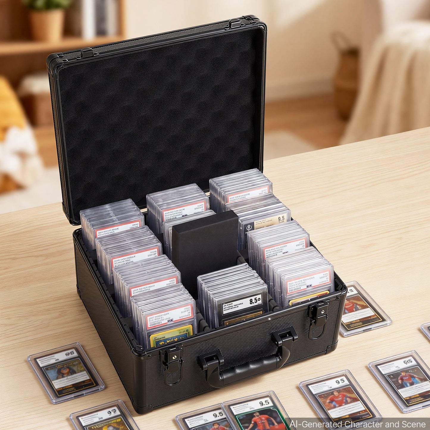 Graded Card Case 3 Row 180 PSA Slab Storage Box with Secure Lock, Baseball Sports Trading Cards Holder Collector with 12 Dividers, Key, Holds 120 SGC 100 BGS 520 Top Loaders & 999+ Loose Cards