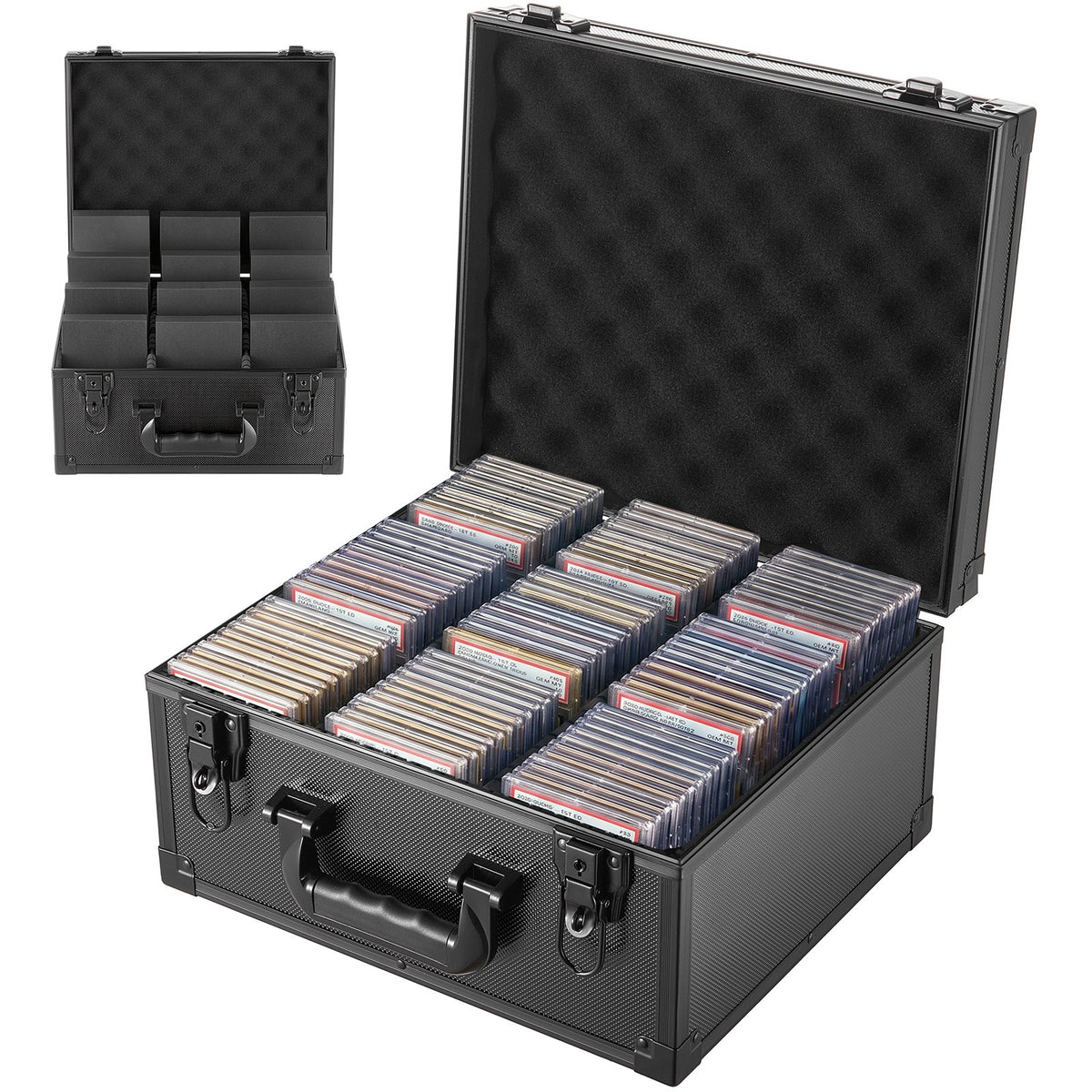 Graded Card Case 3 Row 180 PSA Slab Storage Box with Mechanical Lock, Baseball Sports Trading Cards Holder Collector with 12 Dividers, Holds 120 SGC 100 BGS 520 Top Loaders & 999+ Loose Cards