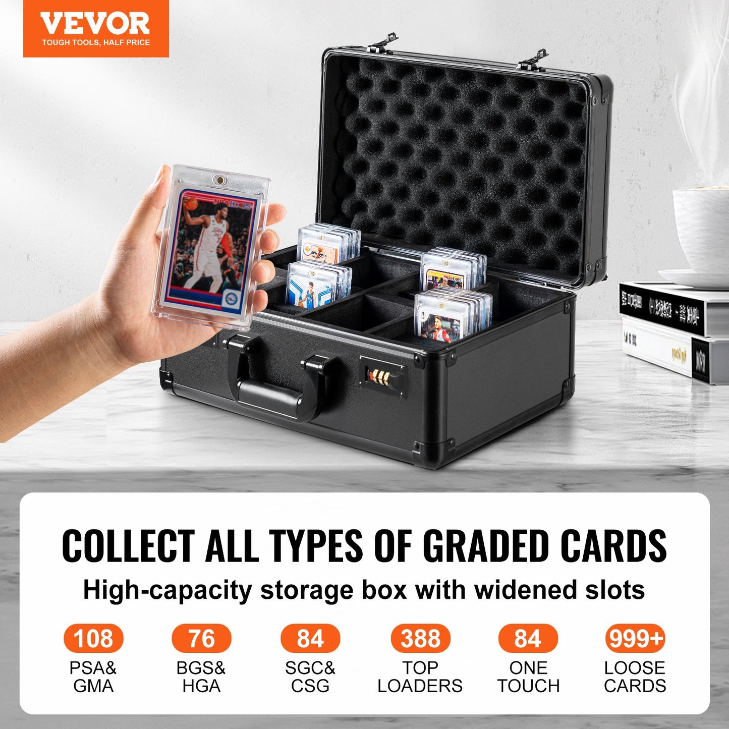 VEVOR Graded Card Storage Box, 4 Slots, Graded Sports Cards Holder Carrying Case