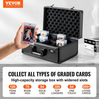 Graded Card Storage Case with Combination Lock, Holds 108 Cards, 4 Slots