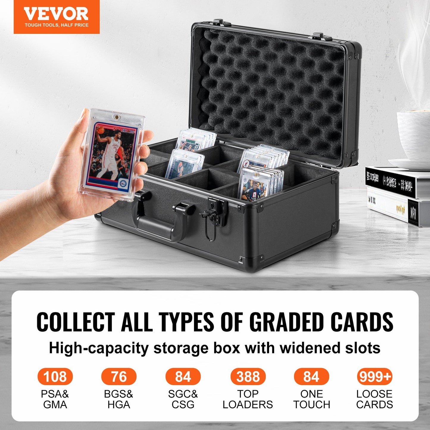VEVOR Graded Card Storage Box, 4 Slots, Graded Sports Cards Holder Carrying Case